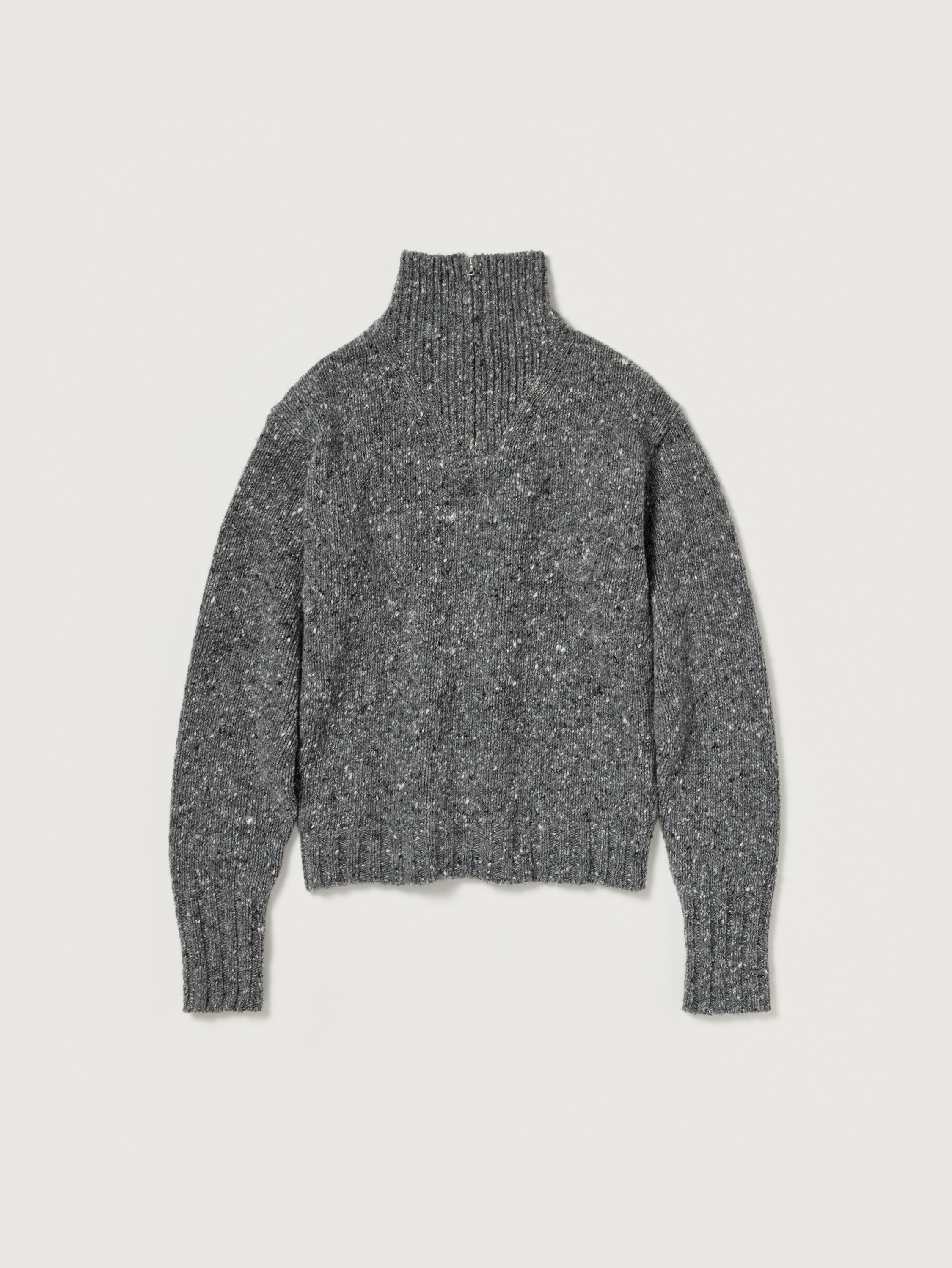 LOW-GAUGE HOMESPUN TWEED KNIT ZIP TURTLE