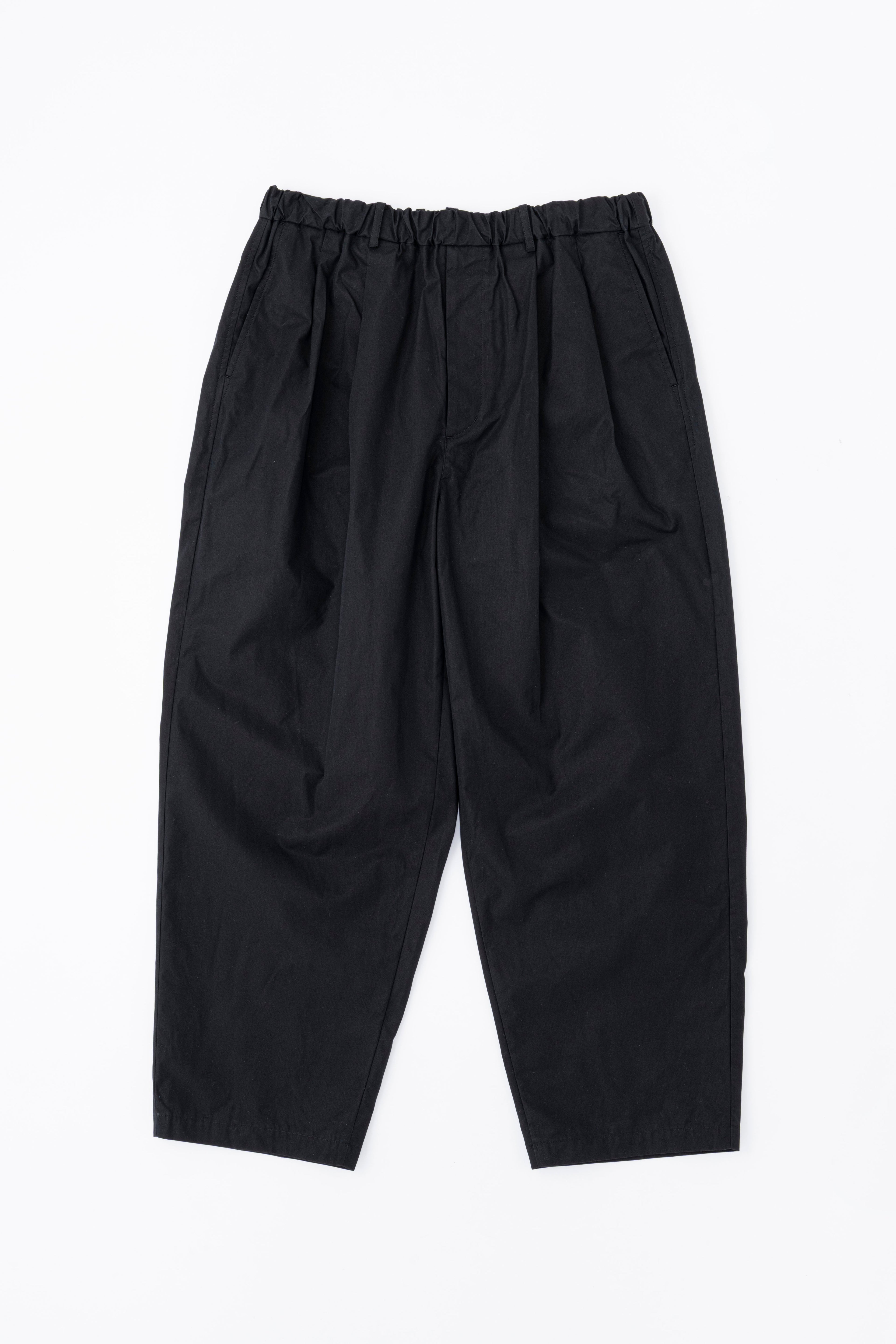 DOUBLE PLEATED WIDE EASY PANTS - BLACK