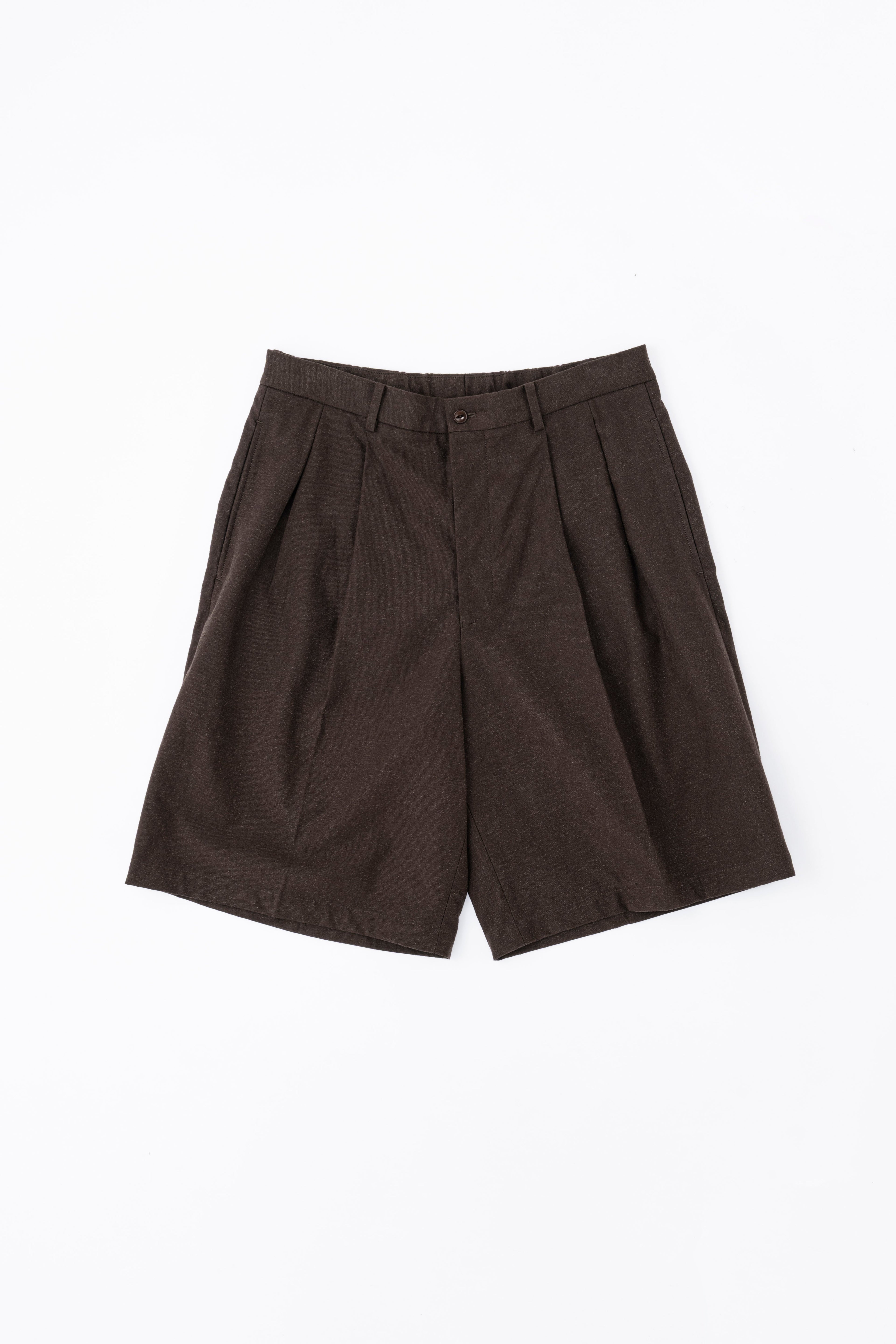 DOUBLE PLEATED SHORTS - BROWN