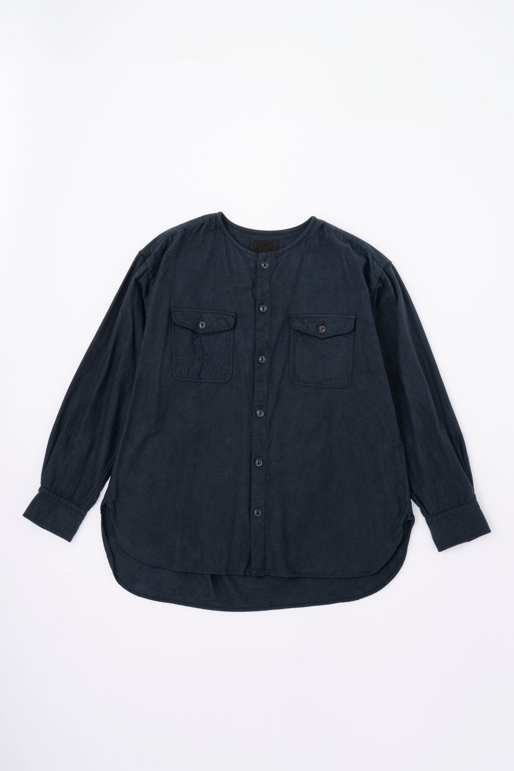 BRUSHED COTTON COLLARLESS SHIRT - INDIGO×SUMIINK