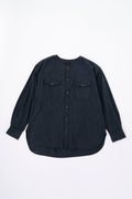 BRUSHED COTTON COLLARLESS SHIRT - INDIGO×SUMIINK