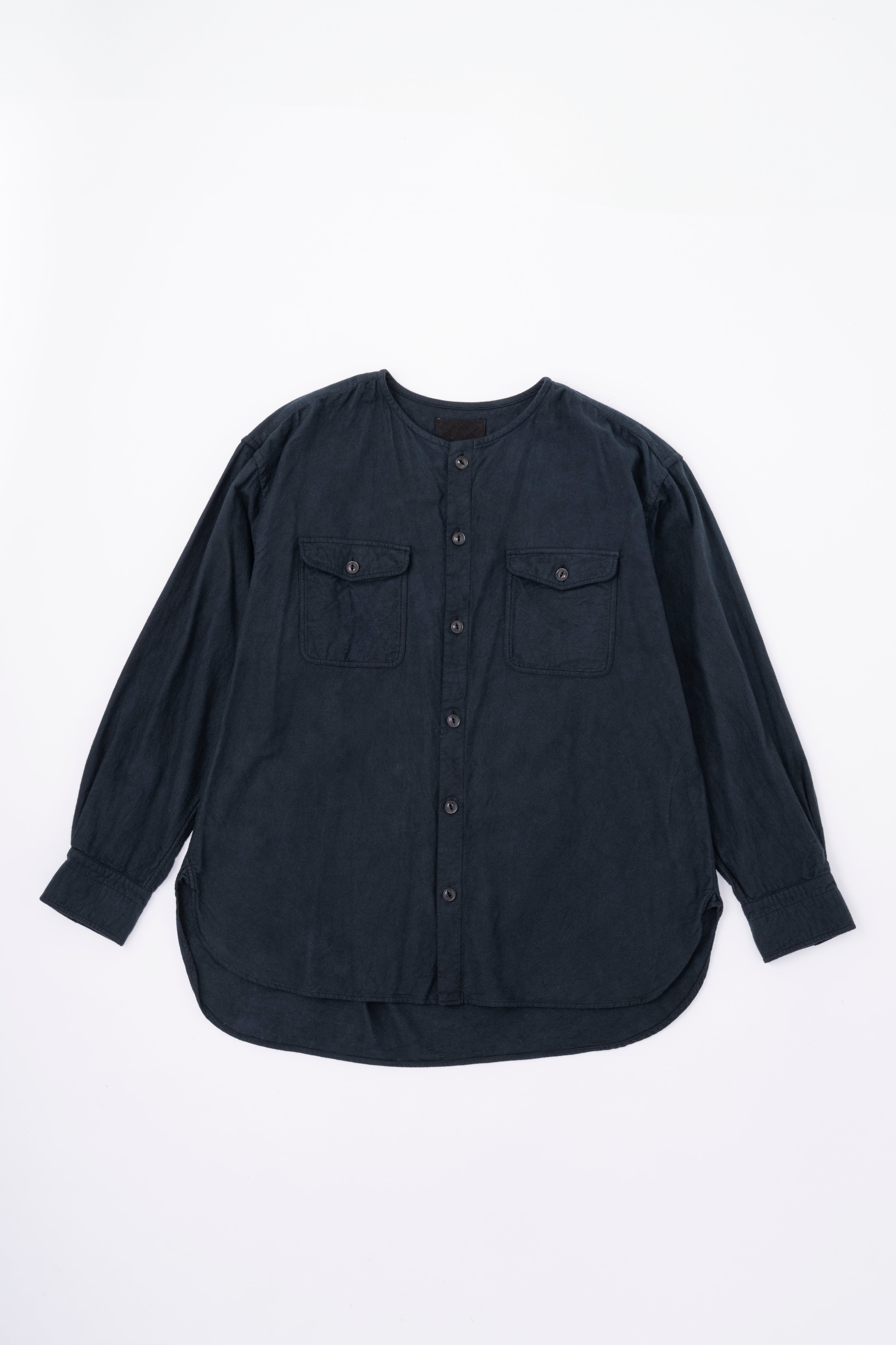 BRUSHED COTTON COLLARLESS SHIRT - INDIGO×SUMIINK