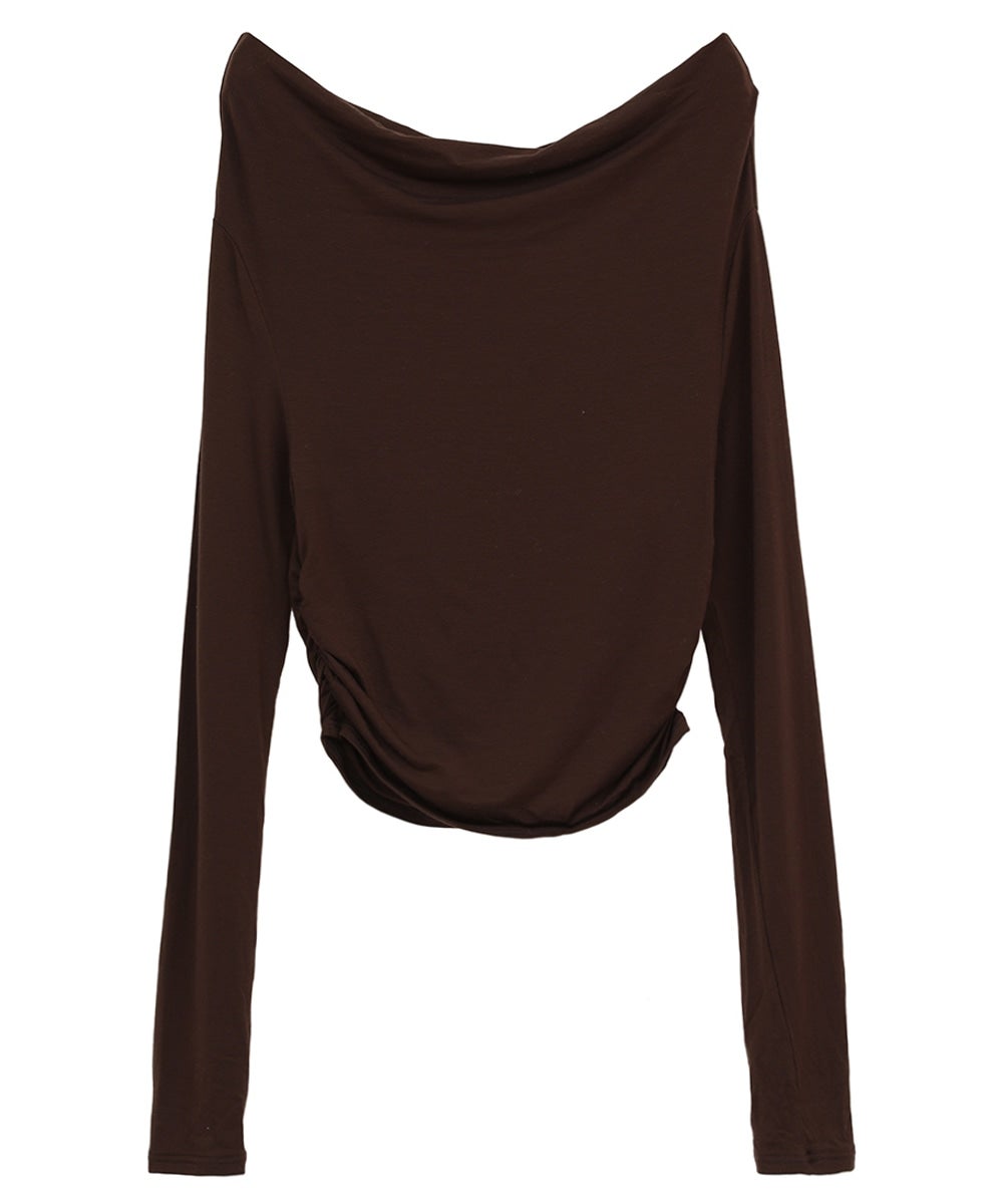 DRAPED OFF SHOULDER SOFT CUT TOPS - BROWN