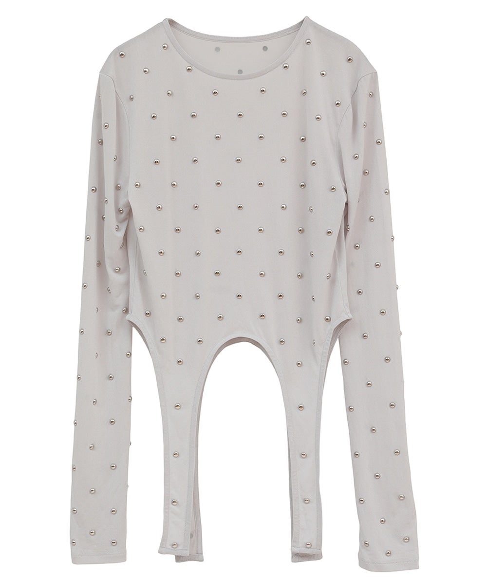 STUDDED BIJOU SHEER TOPS - GRAY