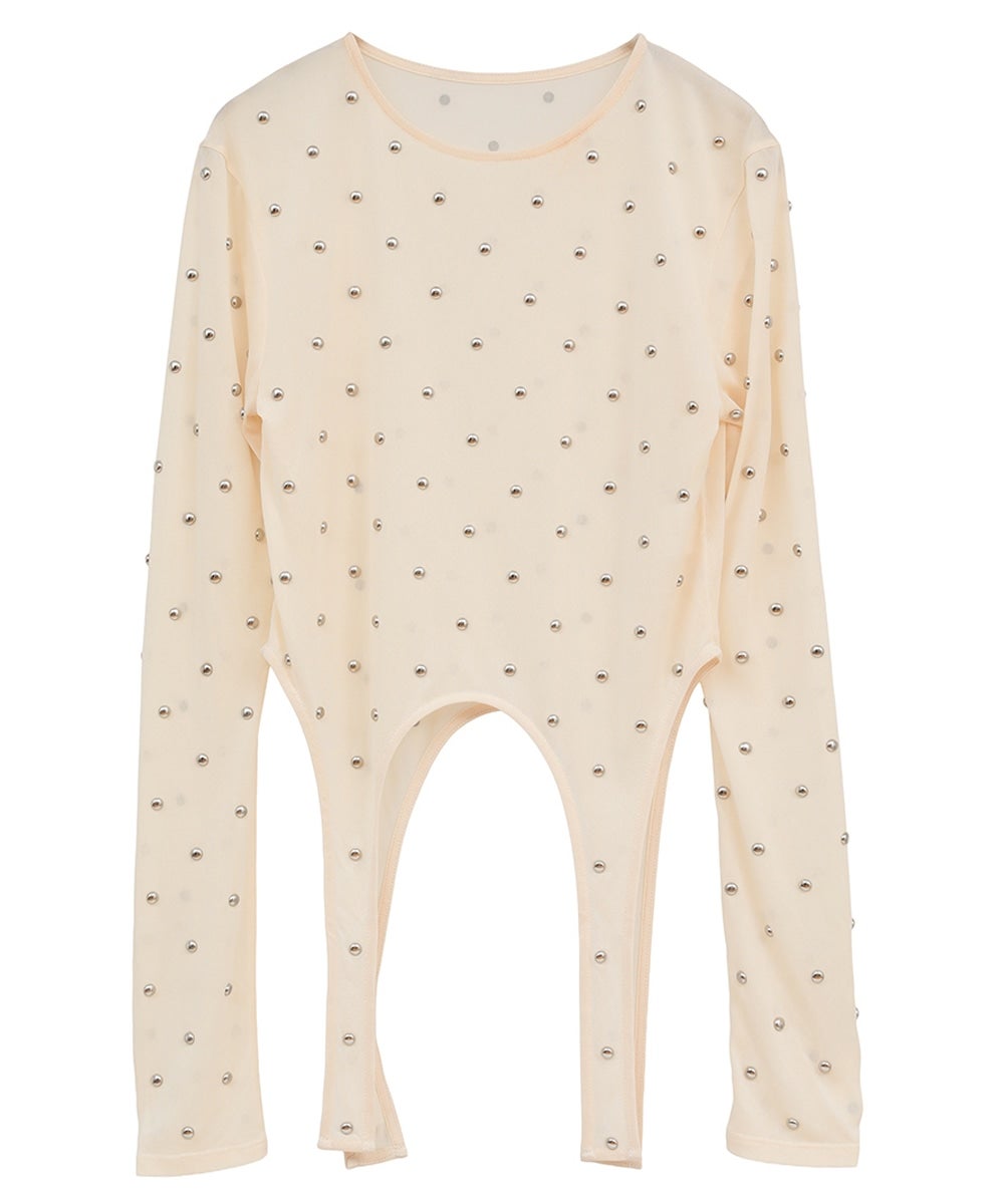 STUDDED BIJOU SHEER TOPS - BEIGE