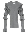 FRILL SLEEVE KNIT TOPS - GRAY