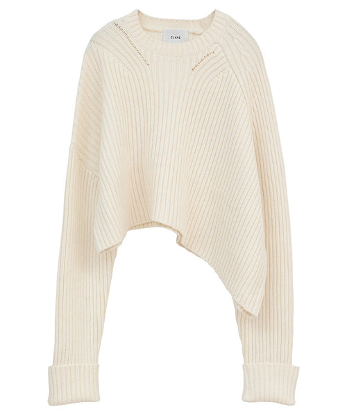 ASYMMETRY WIDE SHORT KNIT TOPS - IVORY