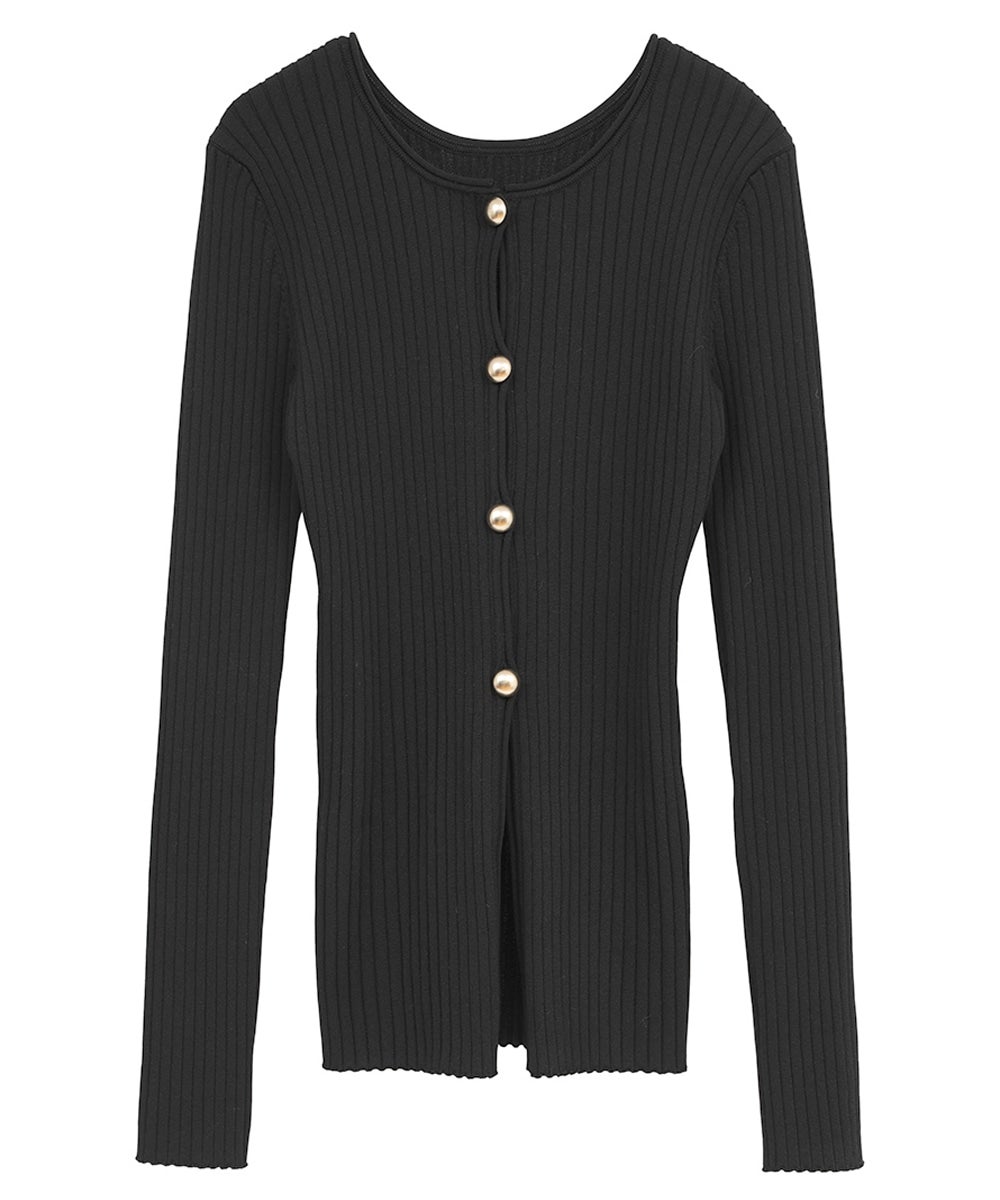 W FACE GOLD BUTTON KNIT TOPS - BLACK