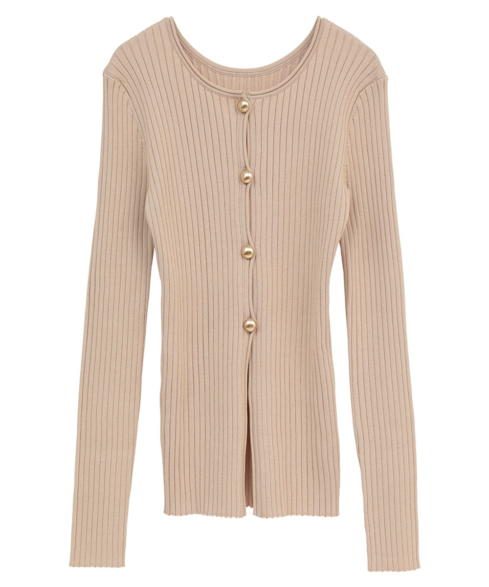 W FACE GOLD BUTTON KNIT TOPS - BEIGE