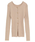 W FACE GOLD BUTTON KNIT TOPS - BEIGE