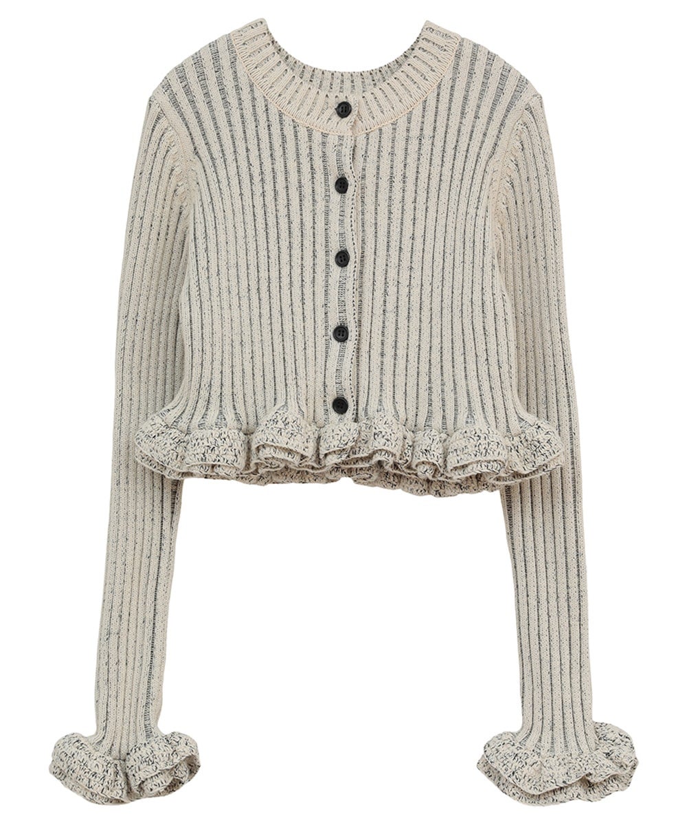 W FACE SHORT FRILLED KNIT TOPS - WHITE