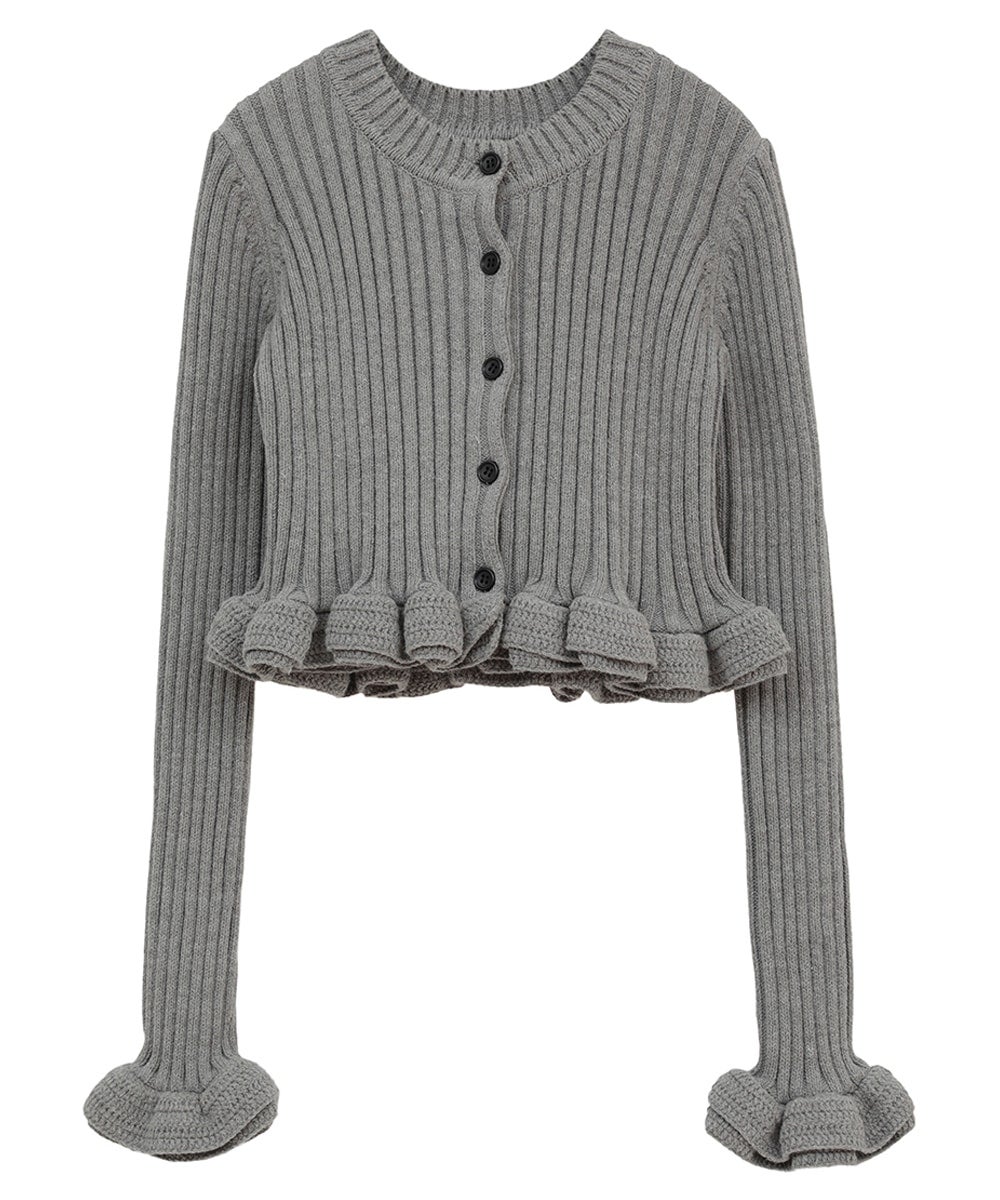 W FACE SHORT FRILLED KNIT TOPS - GRAY