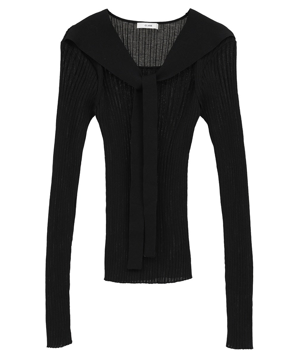 SHEER RIB RIBBON KNIT TOPS - BLACK