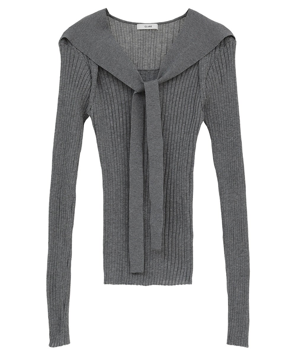 SHEER RIB RIBBON KNIT TOPS - GRAY