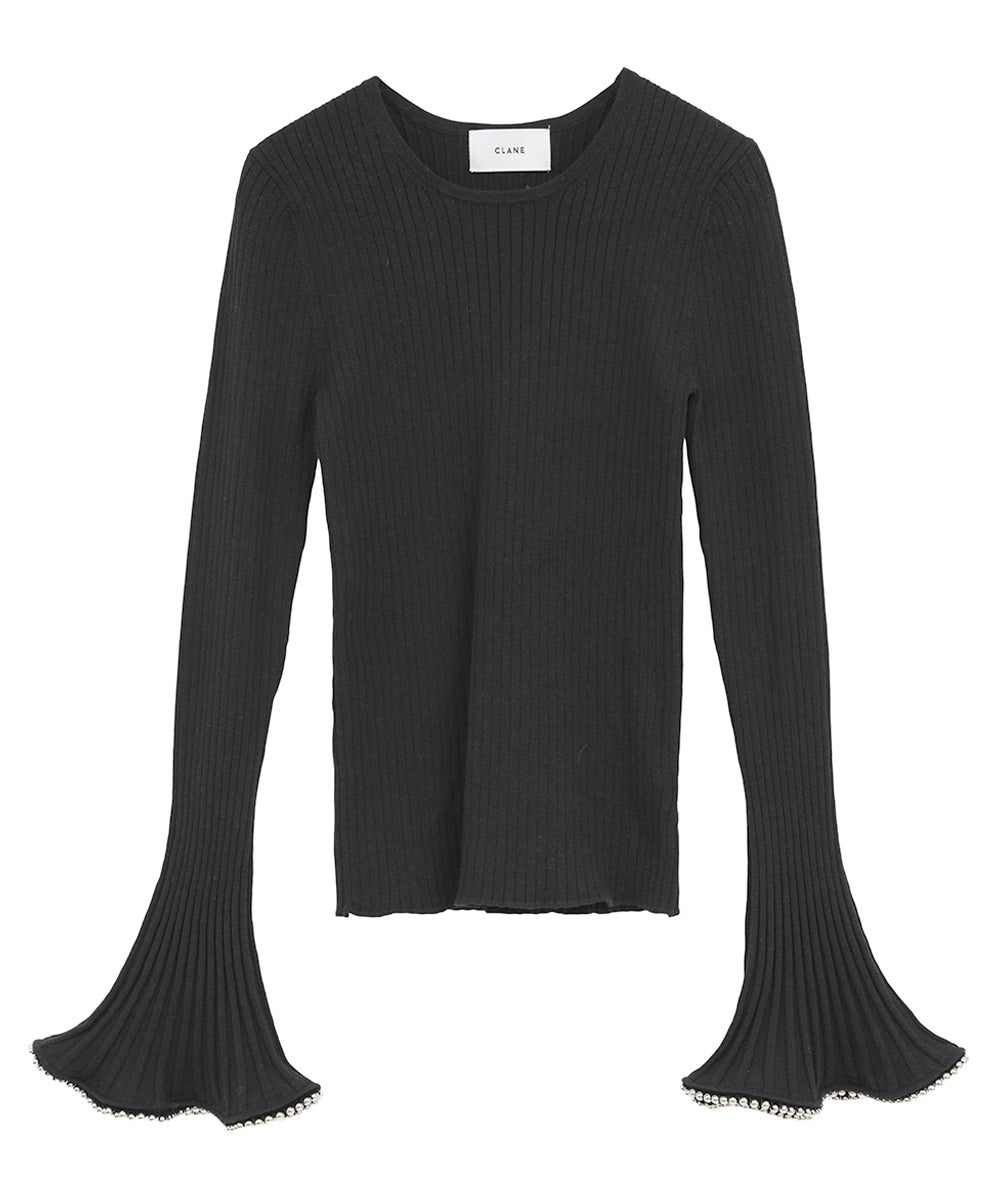 EMBELLISHED FRILL SLEEVE KNIT TOPS - BLACK
