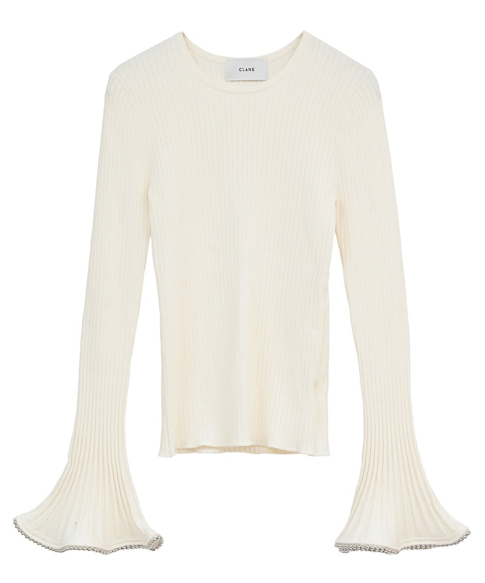 EMBELLISHED FRILL SLEEVE KNIT TOPS - WHITE
