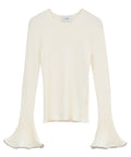 EMBELLISHED FRILL SLEEVE KNIT TOPS - WHITE