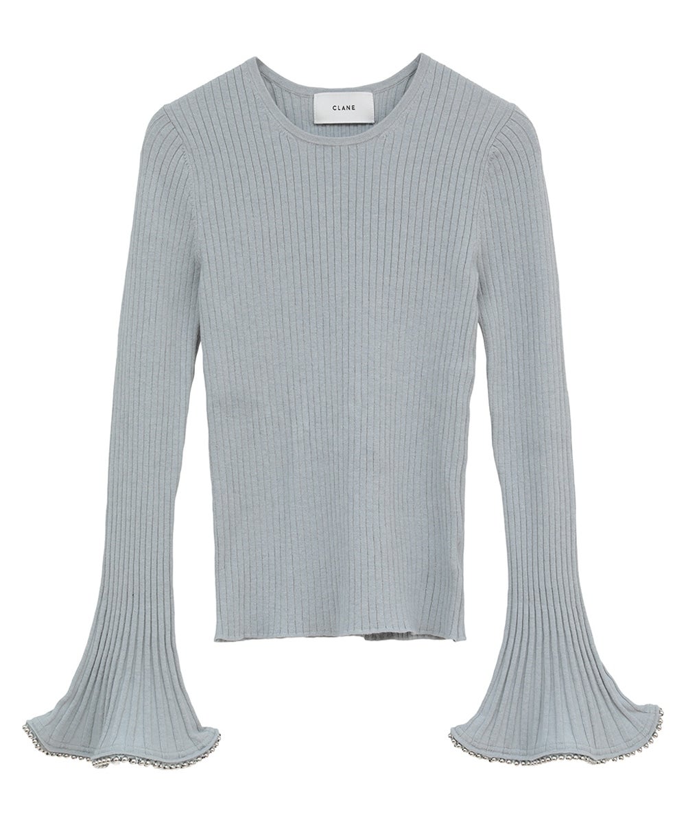 EMBELLISHED FRILL SLEEVE KNIT TOPS - SAX