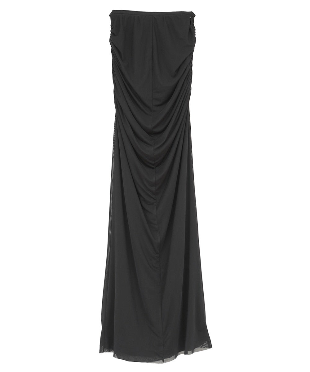 2WAY TULLE GATHERED SKIRT - BLACK