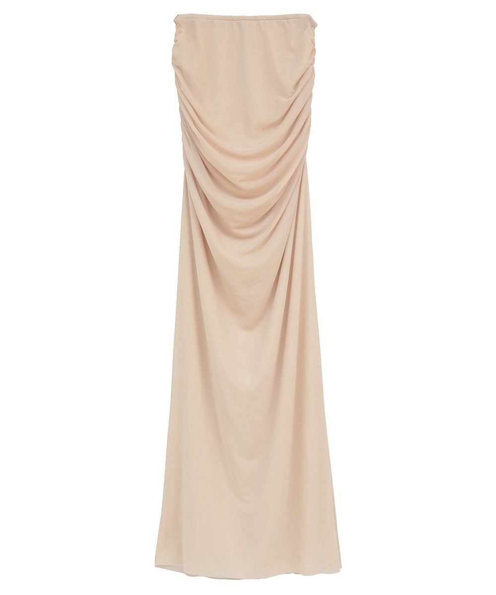 2WAY TULLE GATHERED SKIRT - BEIGE