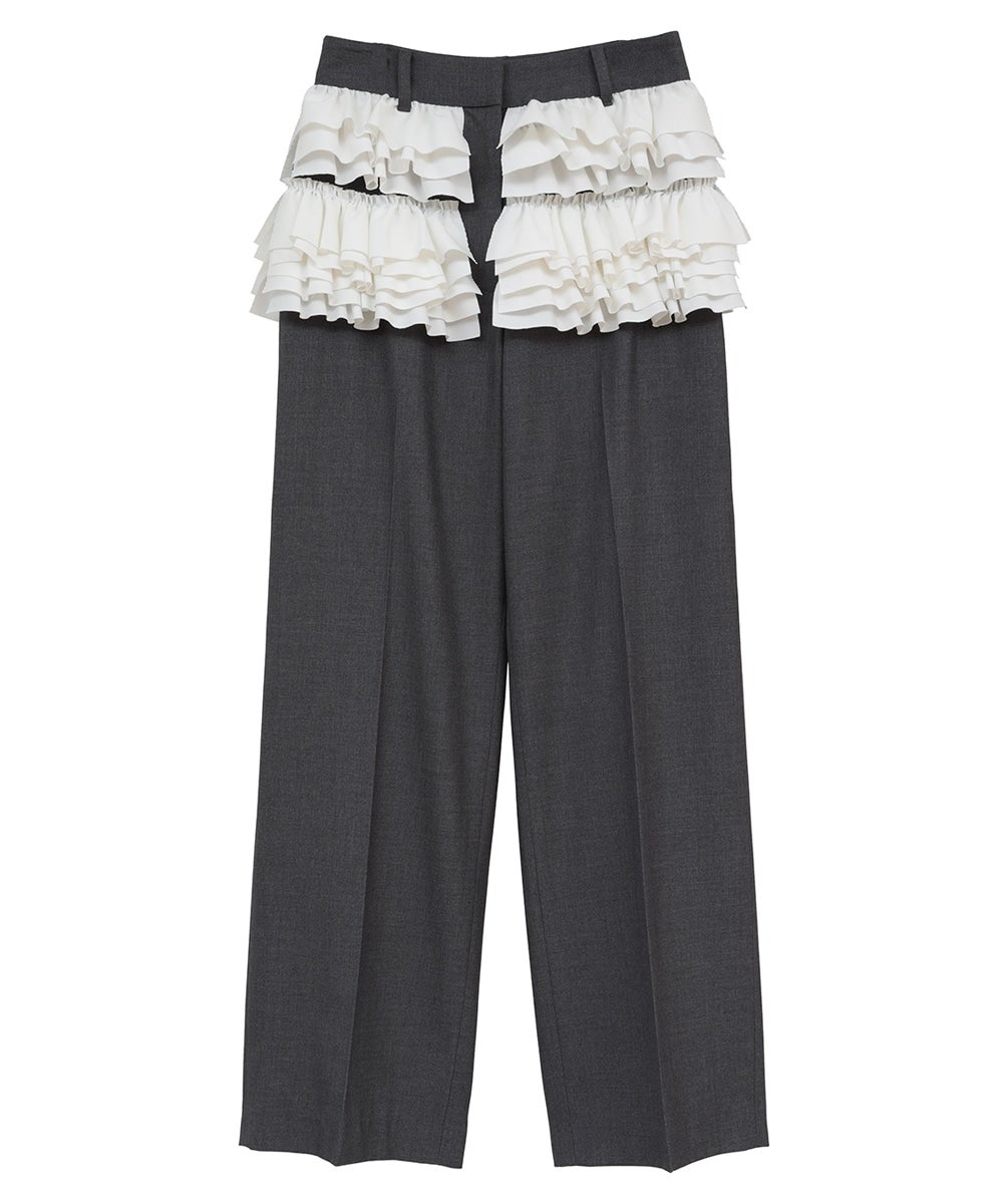 FRILLED SLACKS - GRAY