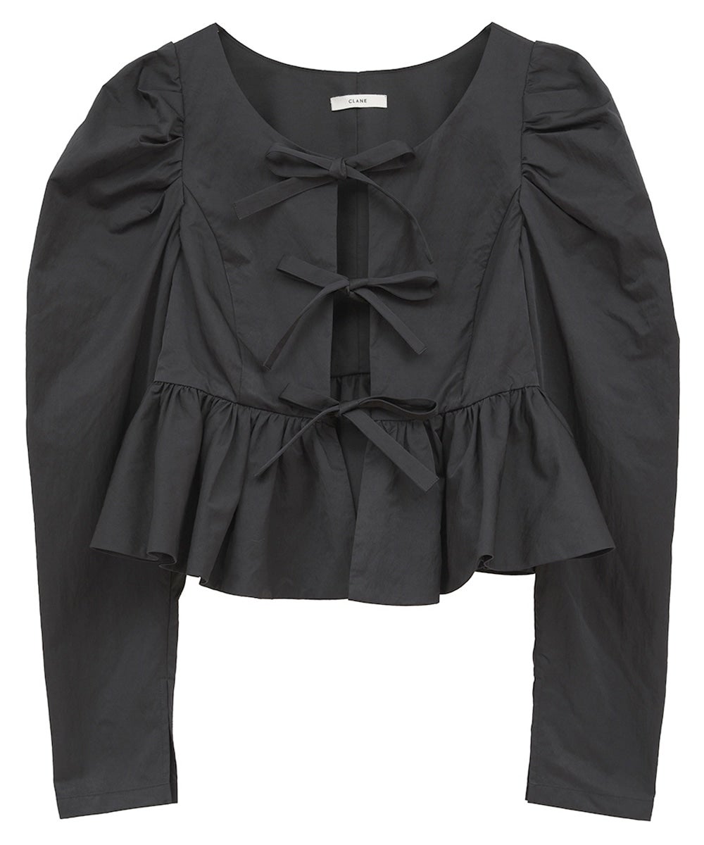 SHORT PEPLUM RIBBON TOPS - BLACK