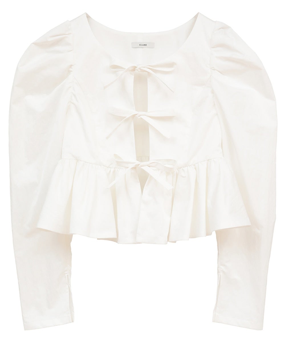 SHORT PEPLUM RIBBON TOPS - WHITE