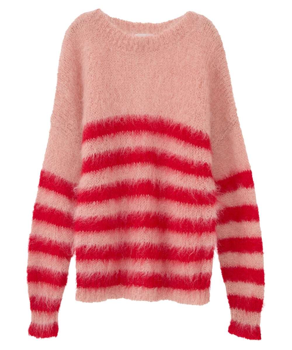 CLANE x FRGMT BORDER MOHAIR KNIT TOPS - PINK