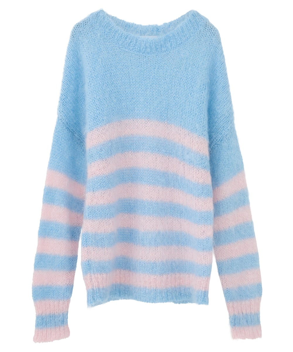 CLANE x FRGMT BORDER MOHAIR KNIT TOPS - SAX