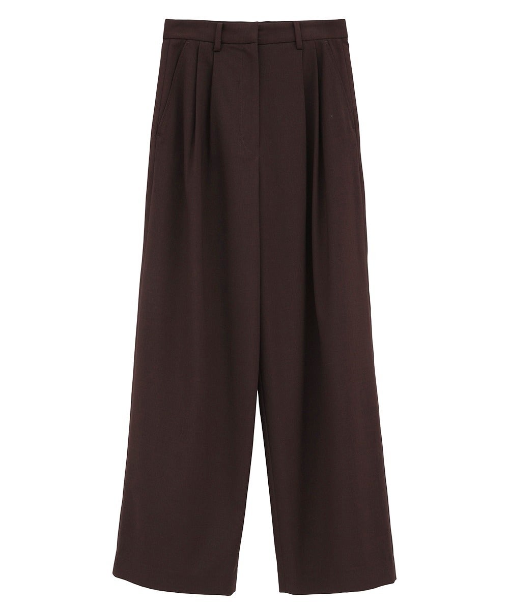 BASIC TUCK PANTS - BROWN