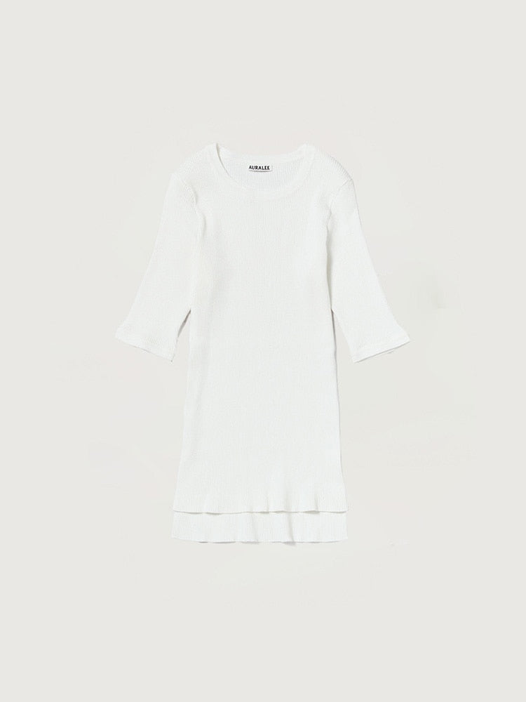 COTTON HIGH GAUGE RIB KNIT TEE - WHITE
