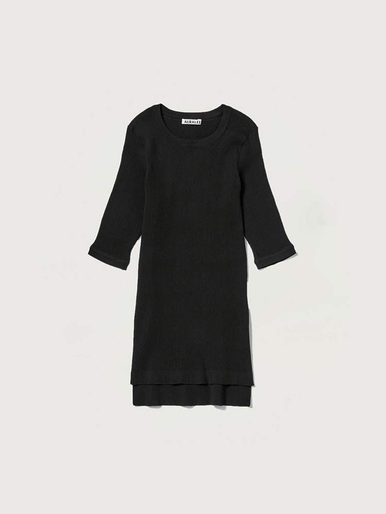 COTTON HIGH GAUGE RIB KNIT TEE - BLACK