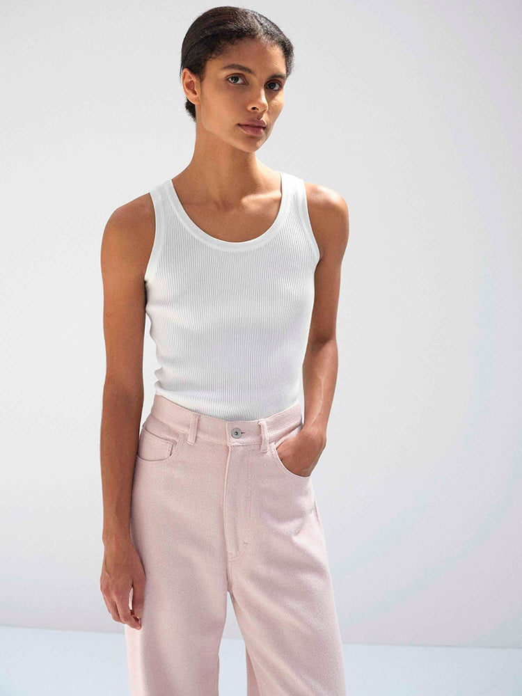 COTTON HIGH GAUGE RIB KNIT TANK - WHITE
