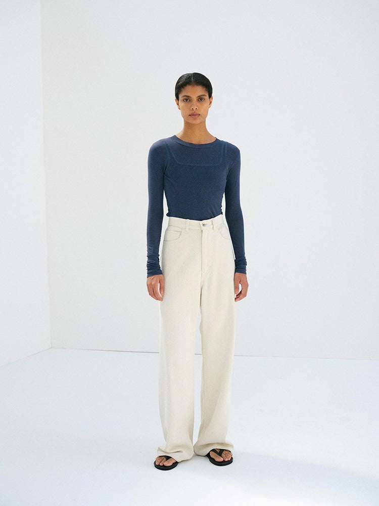 SUPER HIGH GAUGE SHEER RIB L/S TEE - NAVY