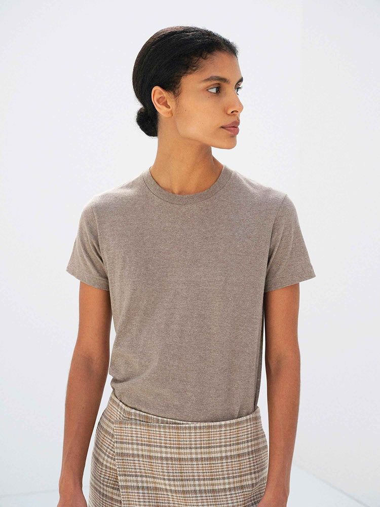SEAMLESS CREW NECK TEE - TOP BROWN