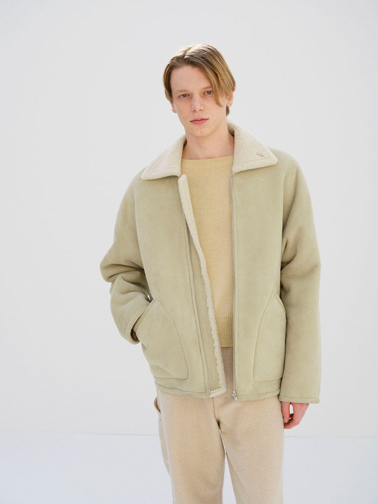 MERINO MOUTON ZIP BLOUSON - IVORY LIME