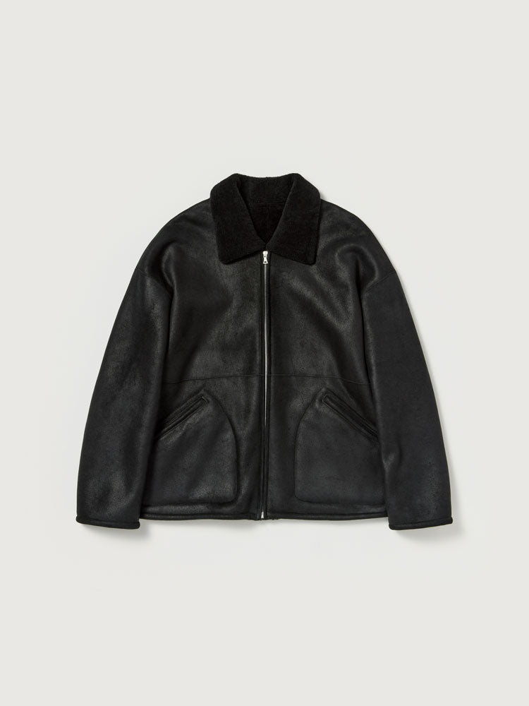 MERINO MOUTON ZIP BLOUSON - BLACK