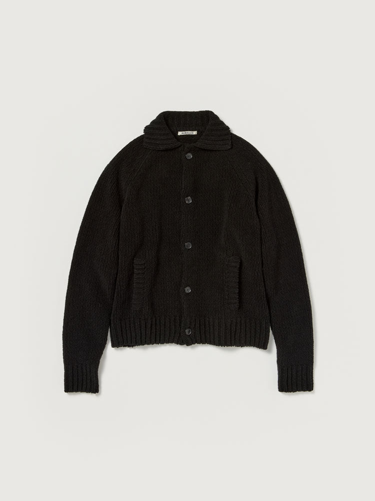 CASHMERE CHENILLE KNIT CARDIGAN - BLACK