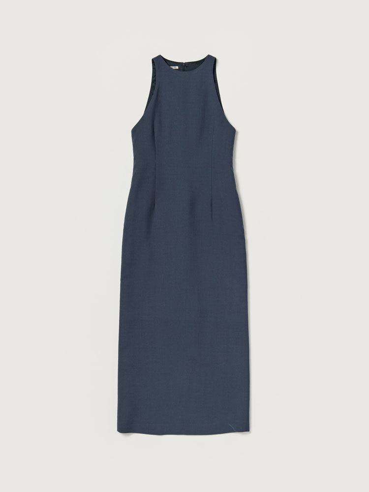TENSE WOOL DOUBLE CLOTH SLEEVELESS DRESS - LIGHT NAVY