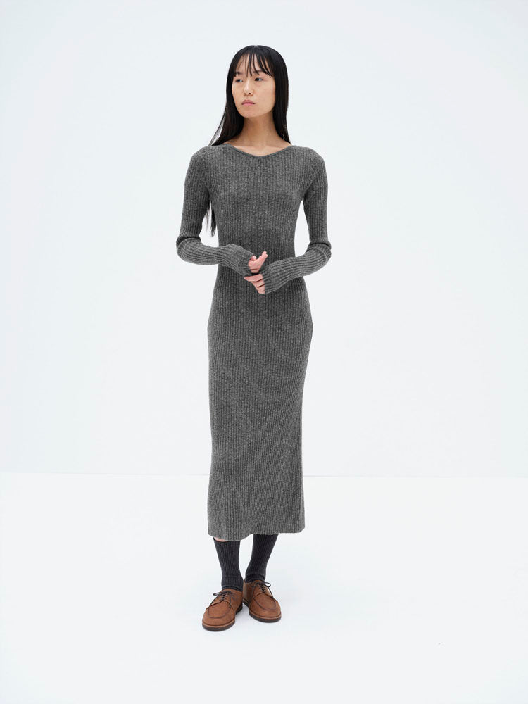 CASHMERE NEP KNIT DRESS - MIX GRAY