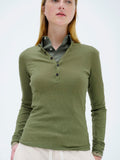 WOOL SILK SOFT RIB HENLEY - MOSS GREEN