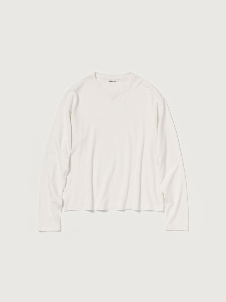 BRUSHED ORGANIC COTTON JERSEY L/S TEE - WHITE