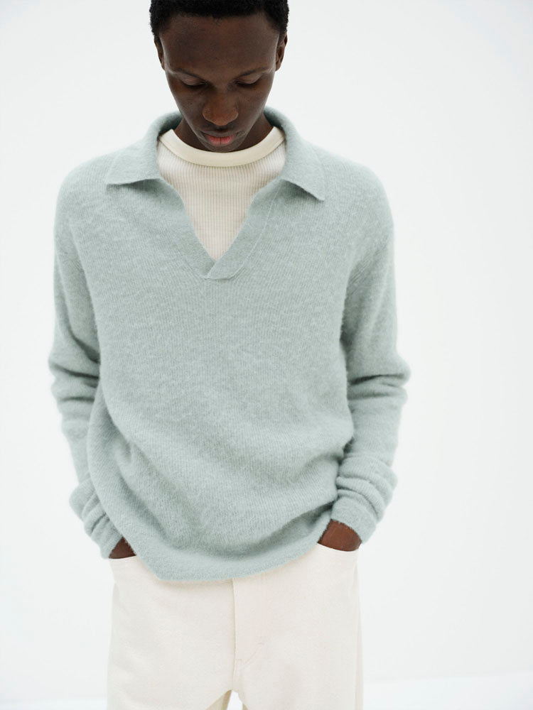 BABY SURI ALPACA SHEER KNIT SKIPPER POLO - DUSTY MINT