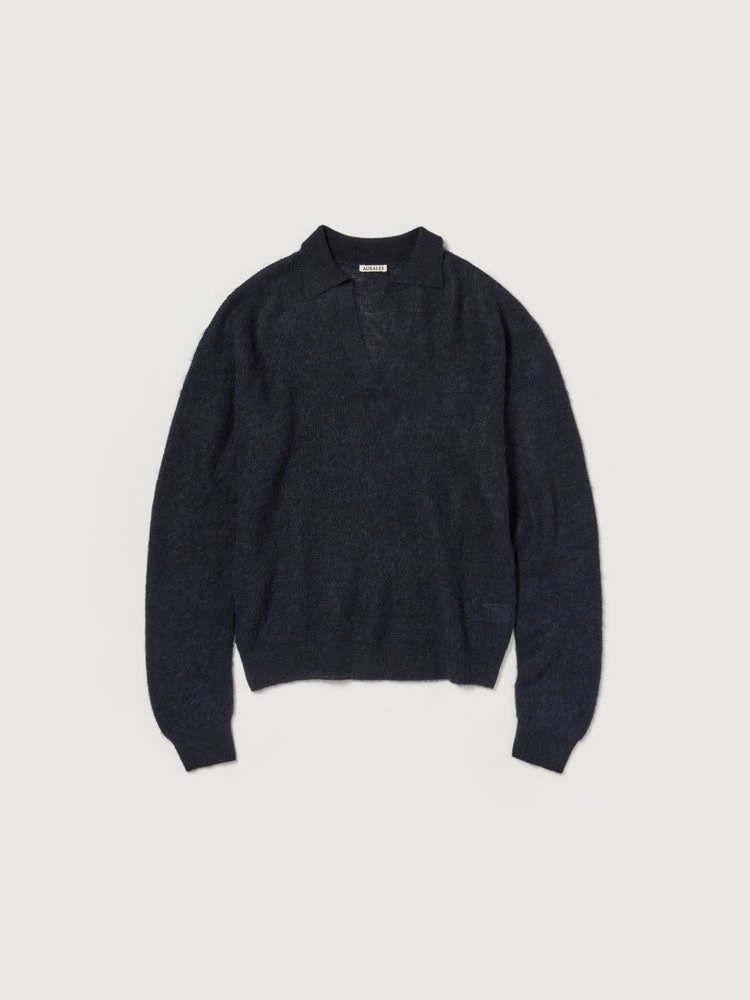 BABY SURI ALPACA SHEER KNIT SKIPPER POLO - NAVY