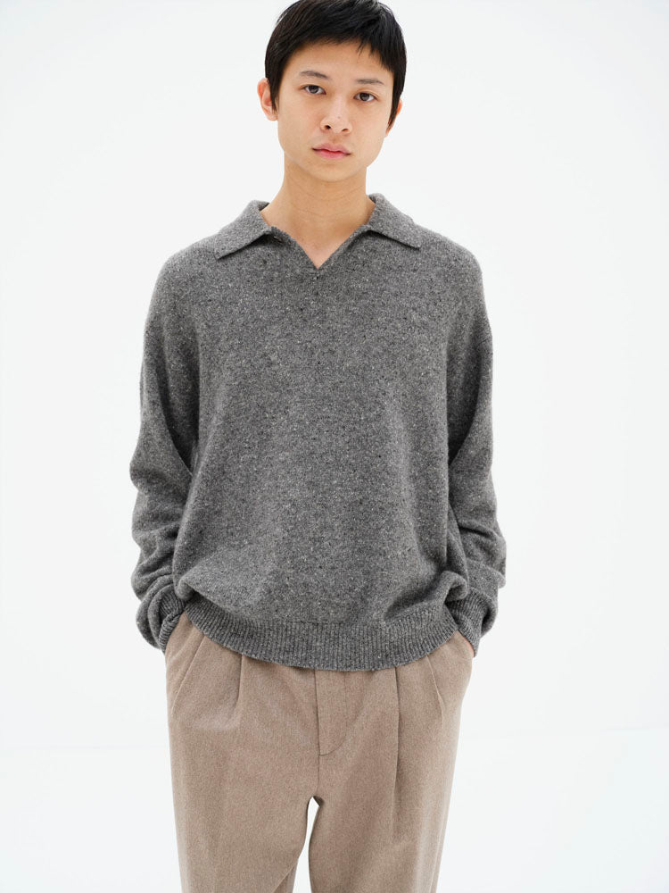 CASHMERE NEP KNIT POLO - MIX GRAY