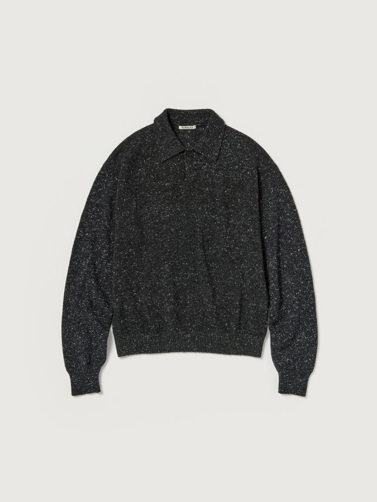 CASHMERE NEP KNIT POLO - MIX BLACK