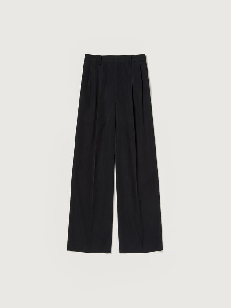 LIGHT WOOL MAX GABARDINE TWO-TUCK SLACKS - TOP BLACK