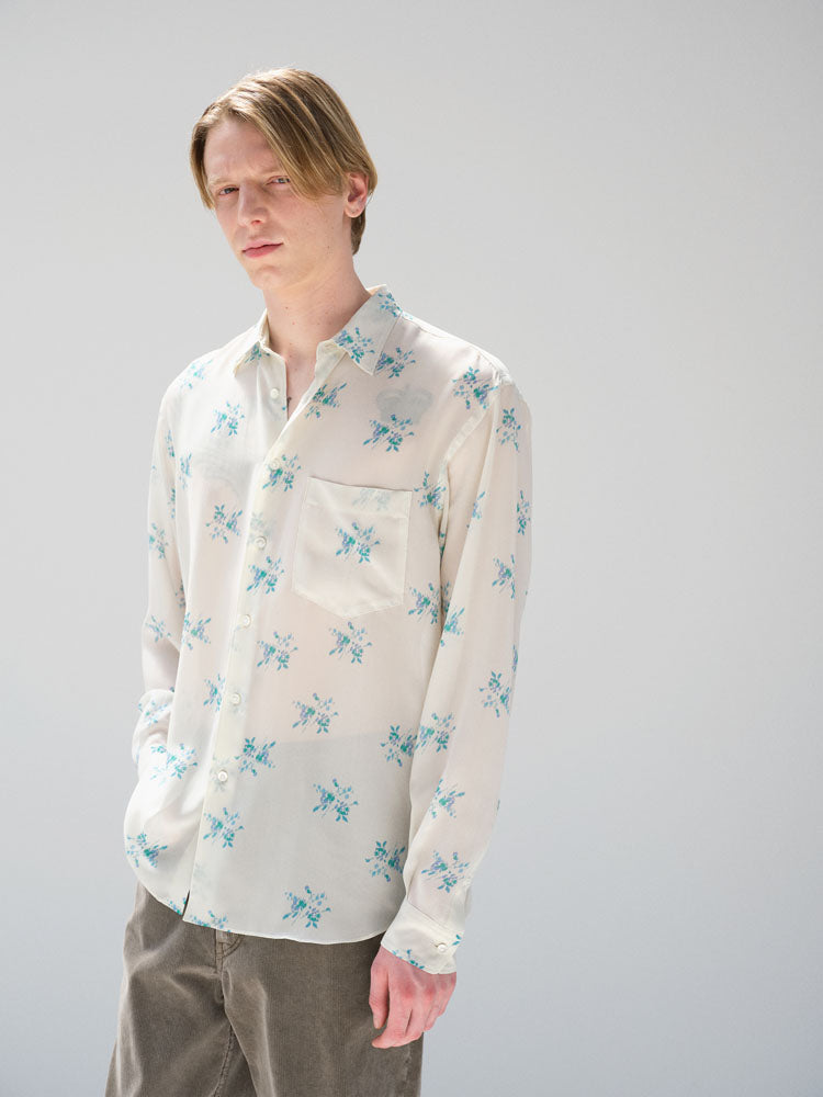 PRINTED AIRY SILK GEORGETTE SHIRT - IVORY WHITE