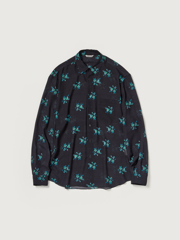 PRINTED AIRY SILK GEORGETTE SHIRT - INK BLACK