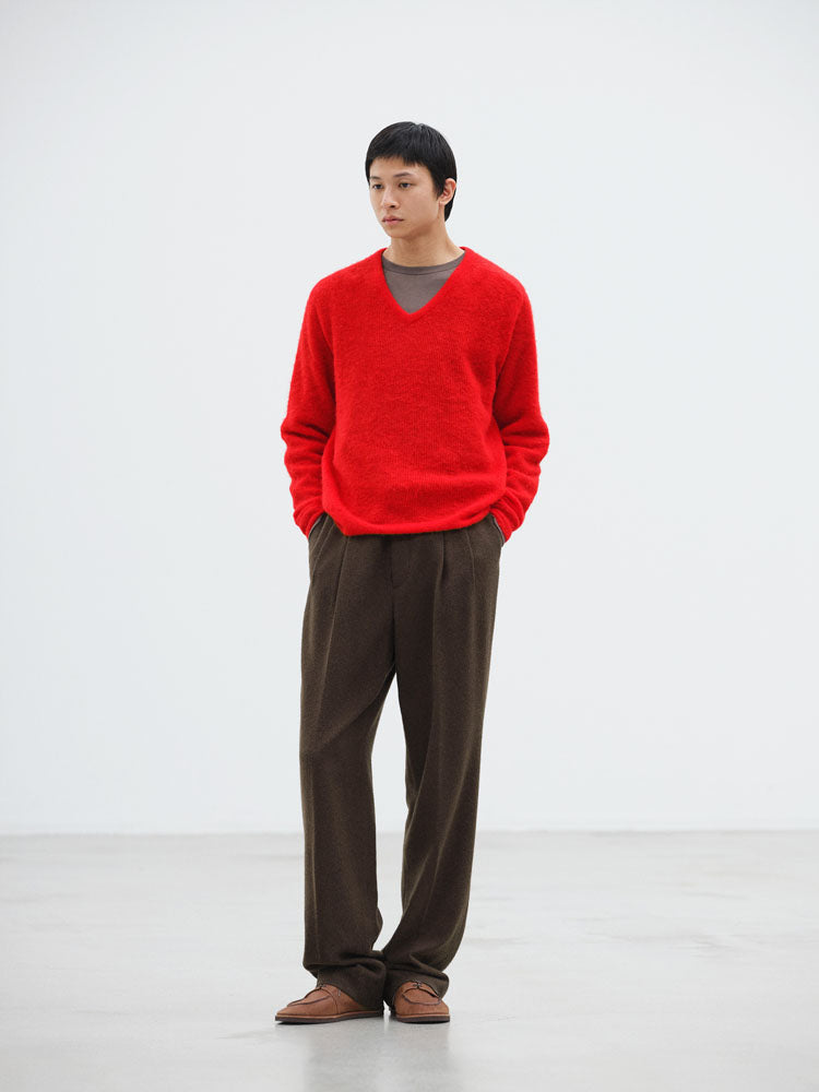 BABY SURI ALPACA SHEER KNIT V-NECK P/O - RED
